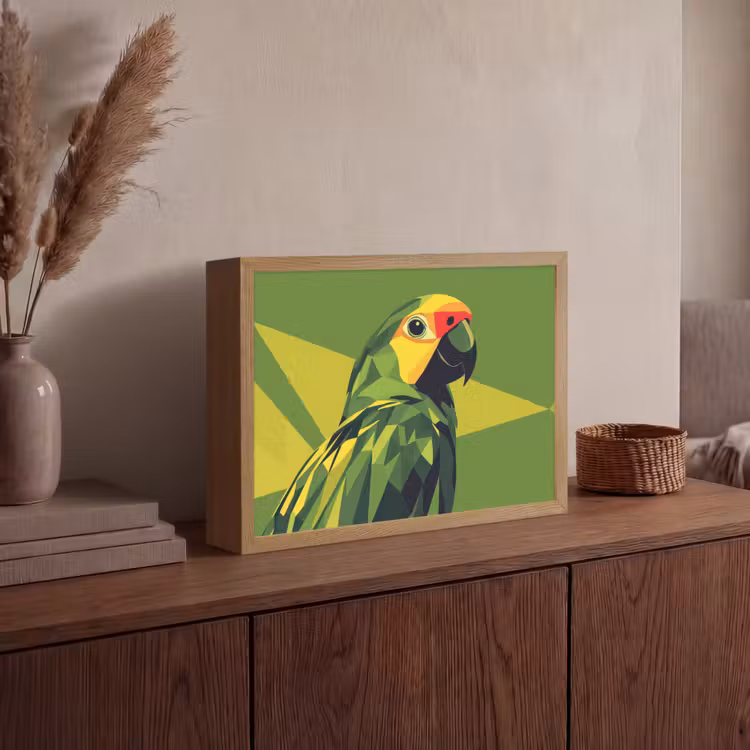 Papegaai - Groen - Snavel - Abstract Light Box met batterij (Wandlamp) middel -sfeer2