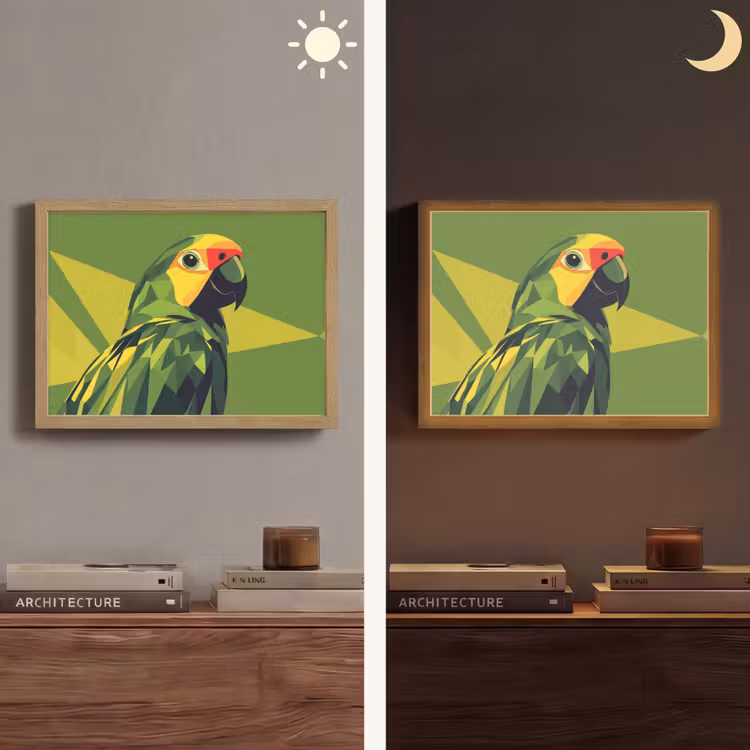 Papegaai - Groen - Snavel - Abstract Light Box met batterij (Wandlamp) middel -sfeer3