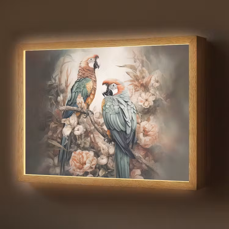 Papegaaien - Vogels - Natuur - Bloemen Light Box met batterij (Wandlamp) middel -z3d_website