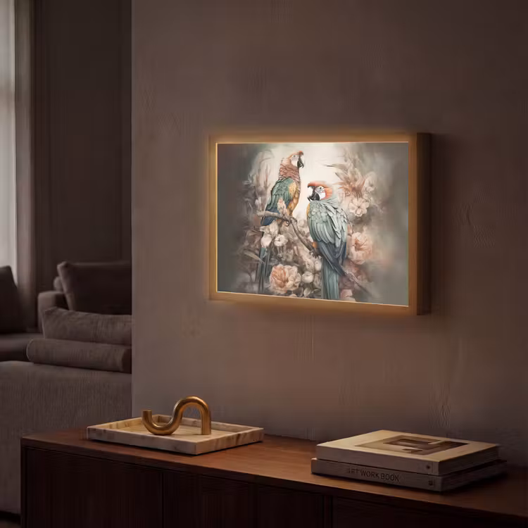 Papegaaien - Vogels - Natuur - Bloemen Light Box met batterij (Wandlamp) middel -sfeer1