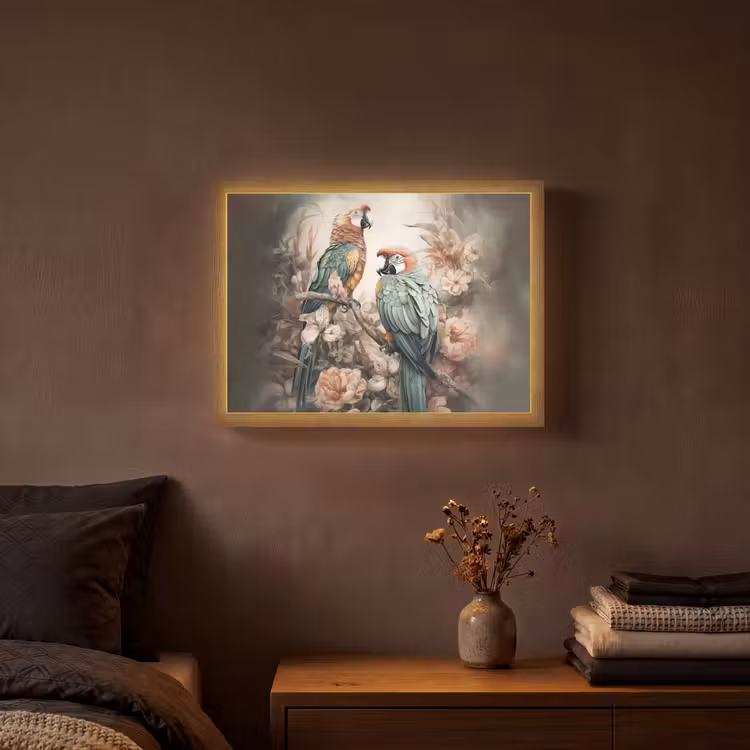 Papegaaien - Vogels - Natuur - Bloemen Light Box met batterij (Wandlamp) middel -sfeer4