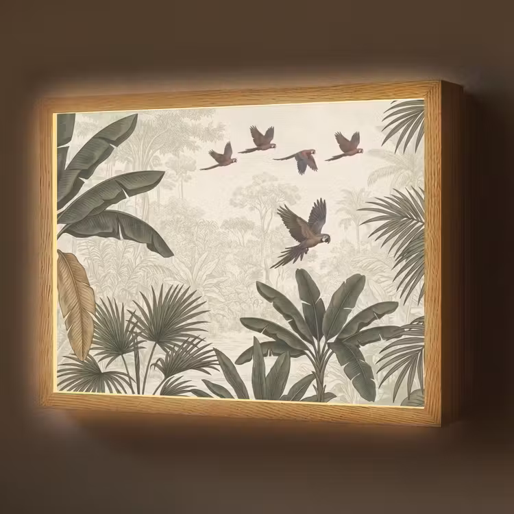 Papagaaien - Jungle - Tropisch - Green Light Box met batterij (Wandlamp) middel -z3d_website