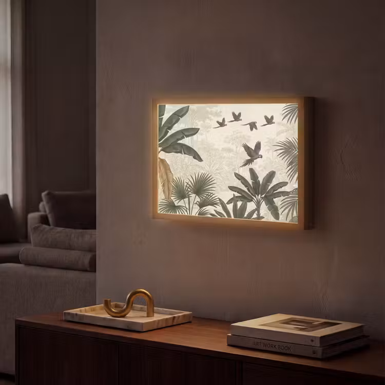 Papagaaien - Jungle - Tropisch - Green Light Box met batterij (Wandlamp) middel -sfeer1