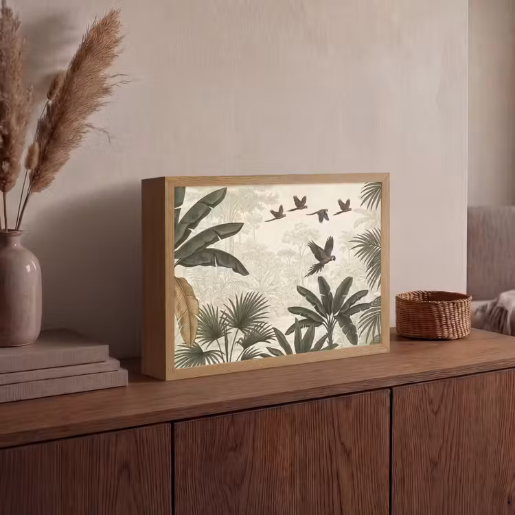 Papagaaien - Jungle - Tropisch - Green Light Box met batterij (Wandlamp) middel -sfeer2