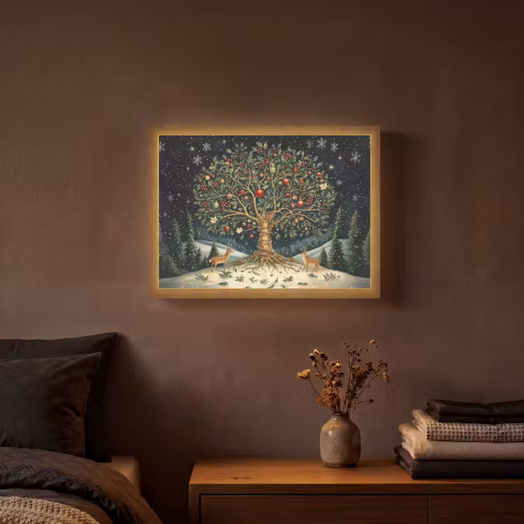 Feestboom - Winterhemel - Kleurrijk Light Box met batterij (Wandlamp) middel -sfeer4