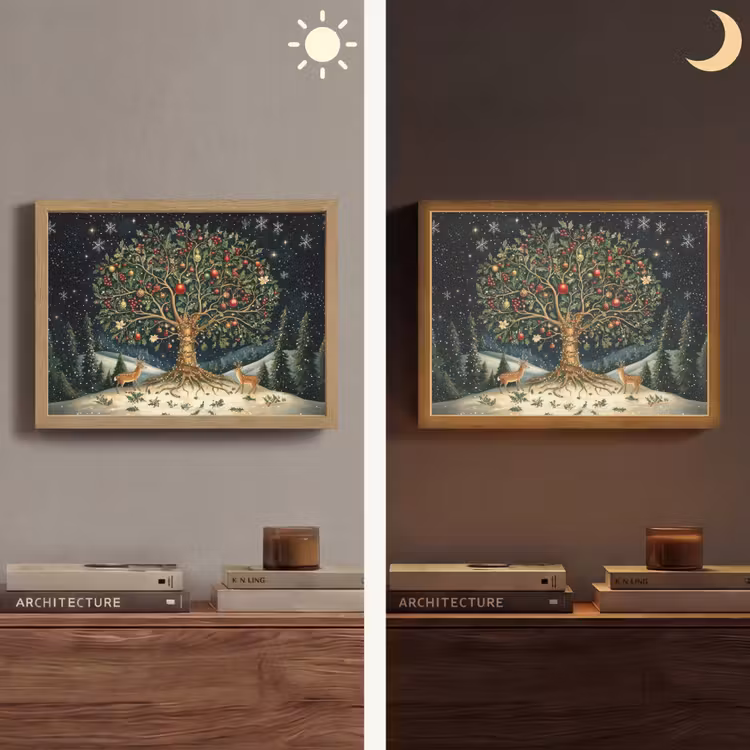 Feestboom - Winterhemel - Kleurrijk Light Box met batterij (Wandlamp) middel -sfeer3