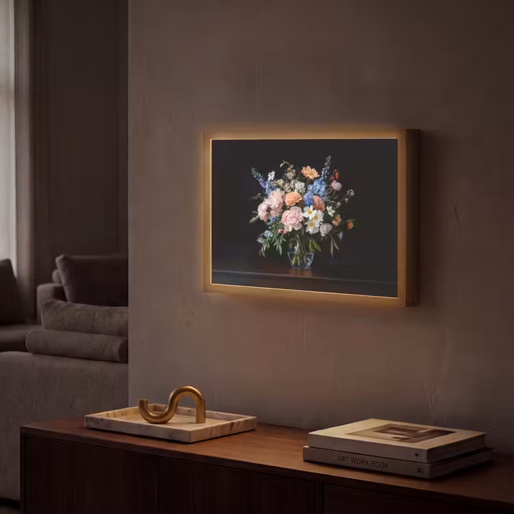 Pastel - Bloemen - Glazen - Vaas Light Box met batterij (Wandlamp) middel -sfeer1