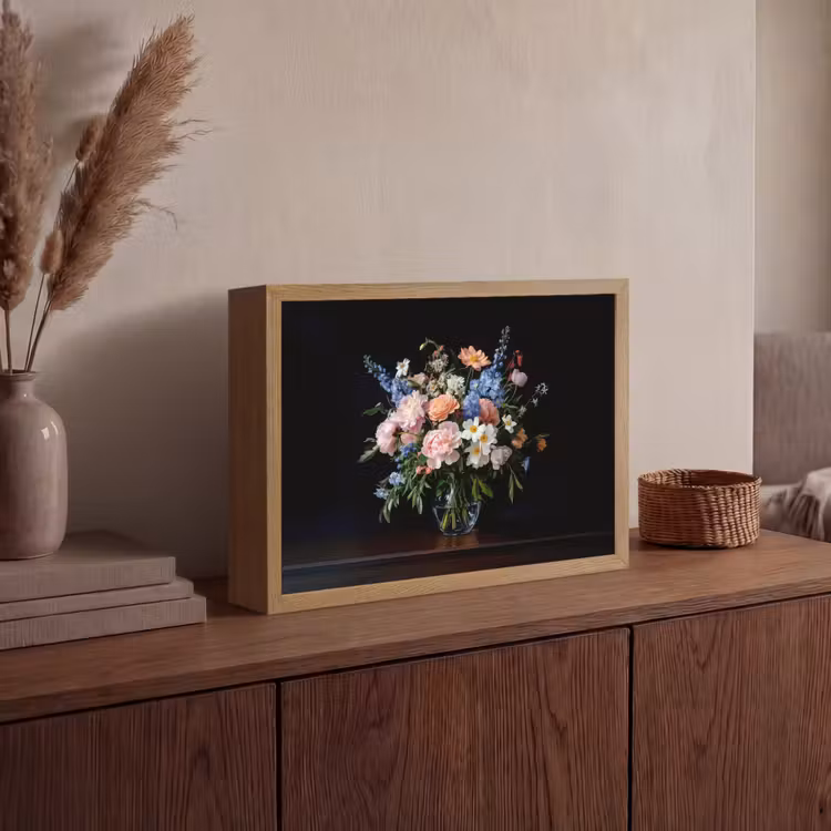 Pastel - Bloemen - Glazen - Vaas Light Box met batterij (Wandlamp) middel -sfeer2