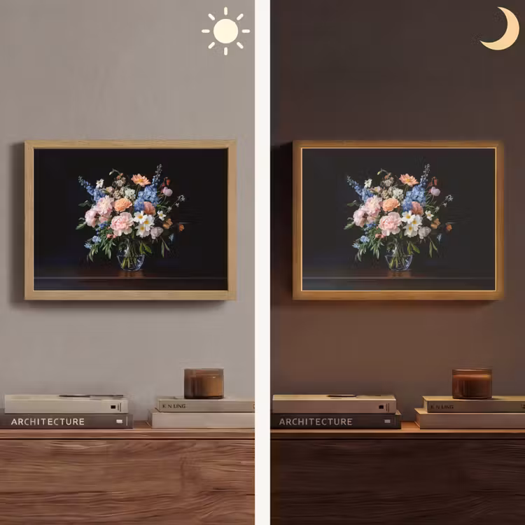 Pastel - Bloemen - Glazen - Vaas Light Box met batterij (Wandlamp) middel -sfeer3