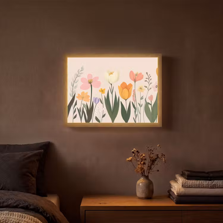 Pasteltinten - Bloemen - Illustratie Light Box met batterij (Wandlamp) middel -sfeer4