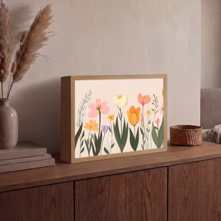 Pasteltinten - Bloemen - Illustratie Light Box met batterij (Wandlamp) middel -sfeer2