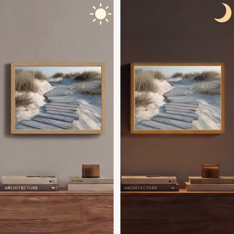 Pad - Planken - Duinen - Gras Light Box met batterij (Wandlamp) middel -sfeer3