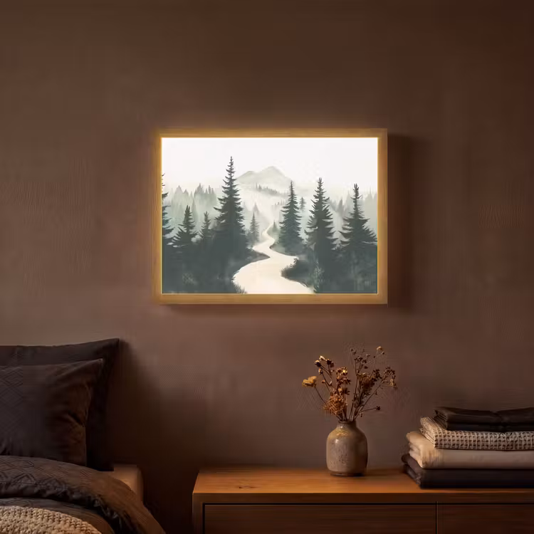 Pad - Bomen - Bos - Illustratie Light Box met batterij (Wandlamp) middel -sfeer4