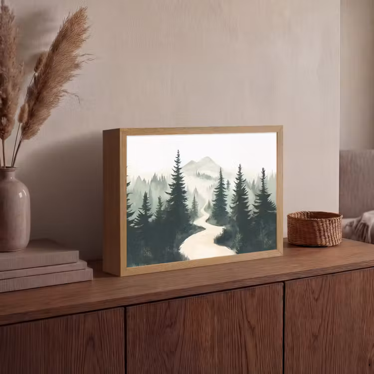 Pad - Bomen - Bos - Illustratie Light Box met batterij (Wandlamp) middel -sfeer2