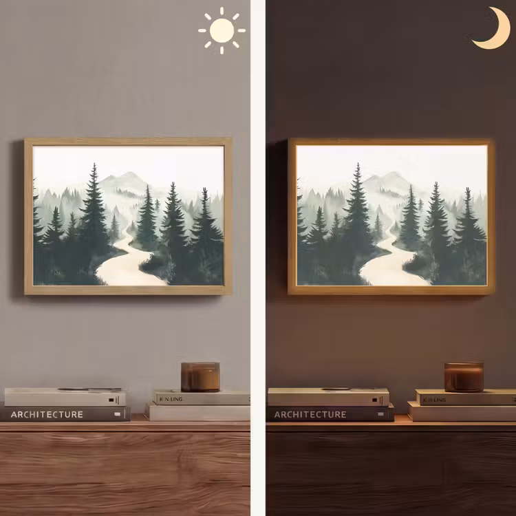 Pad - Bomen - Bos - Illustratie Light Box met batterij (Wandlamp) middel -sfeer3