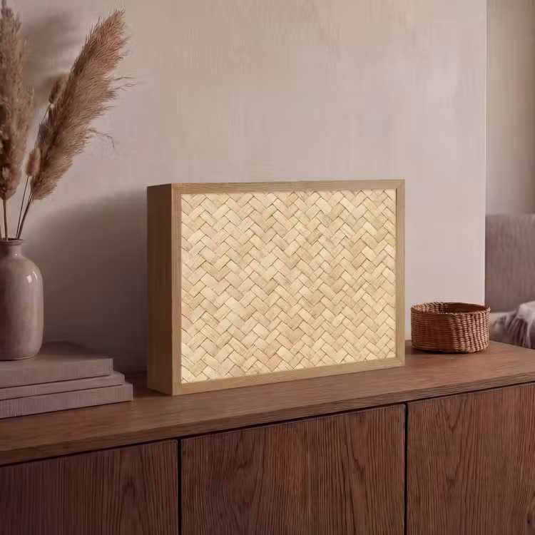 Patroon - Beige - Rotan print Light Box met batterij (Wandlamp) middel -sfeer2