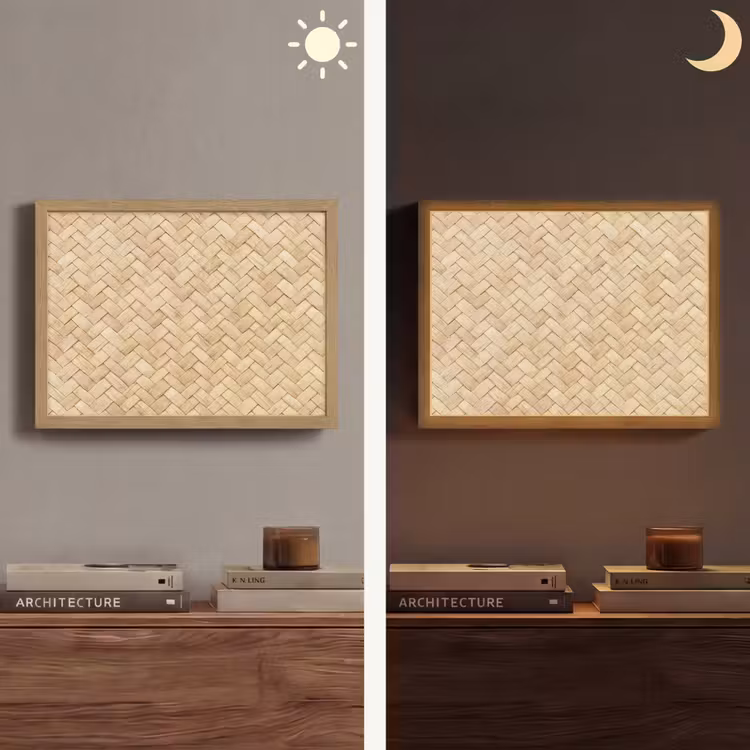 Patroon - Beige - Rotan print Light Box met batterij (Wandlamp) middel -sfeer3