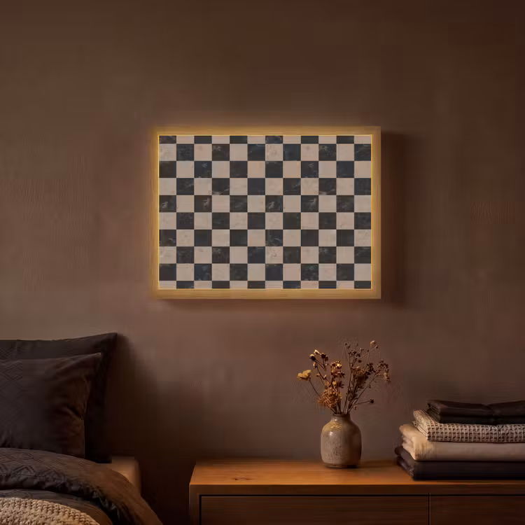 Patroon - Dambord - Marmer Light Box met batterij (Wandlamp) middel 907 -sfeer4