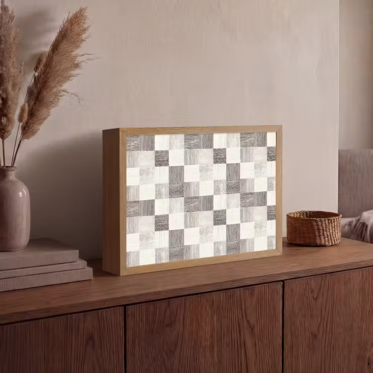 Patroon - Dambord - Houtnerf Light Box met batterij (Wandlamp) middel 907 -sfeer2