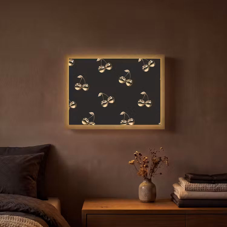 Patroon - Kersen - Goud - Chrome Light Box met batterij (Wandlamp) middel -sfeer4
