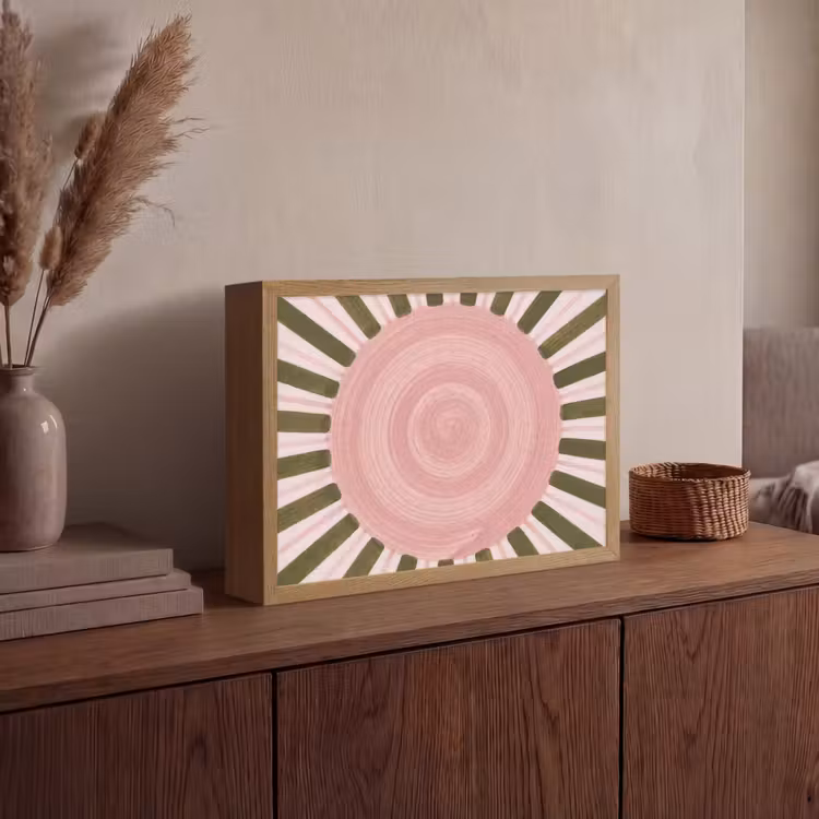 Patroon - Cirkel - Stralen - Abstract - Roze Light Box met batterij (Wandlamp) middel -sfeer2