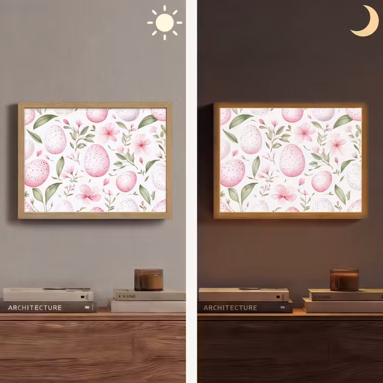 Patroon - Eieren - Roze - Pasen Light Box met batterij (Wandlamp) middel -sfeer3