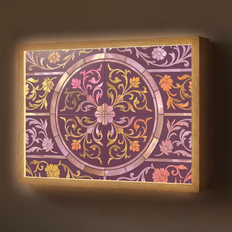 Patroon - Floraal - Oosters - Paars - Goud Light Box met batterij (Wandlamp) middel -z3d_website