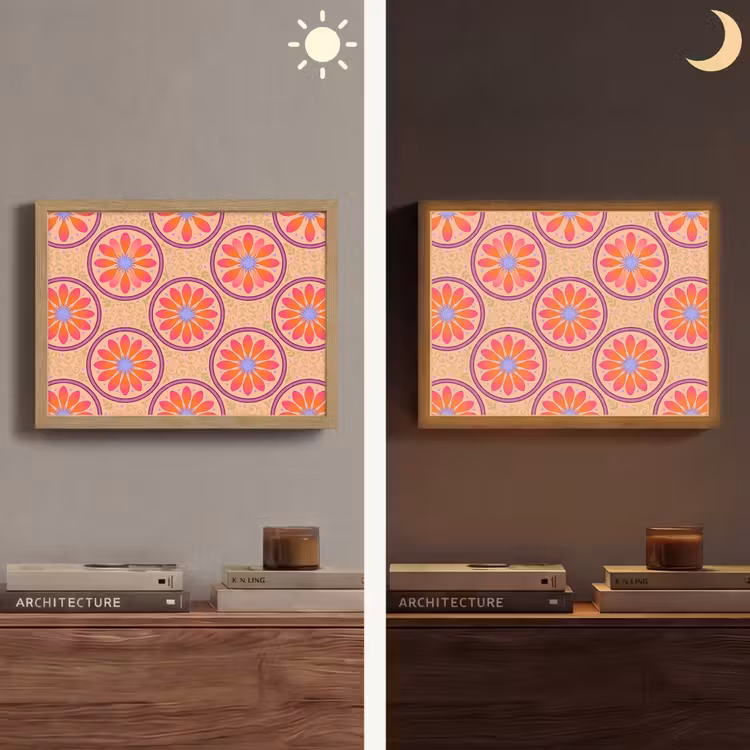 Patroon - Bloemen - Decoratief - Kleurrijk - Modern Light Box met batterij (Wandlamp) middel -sfeer3