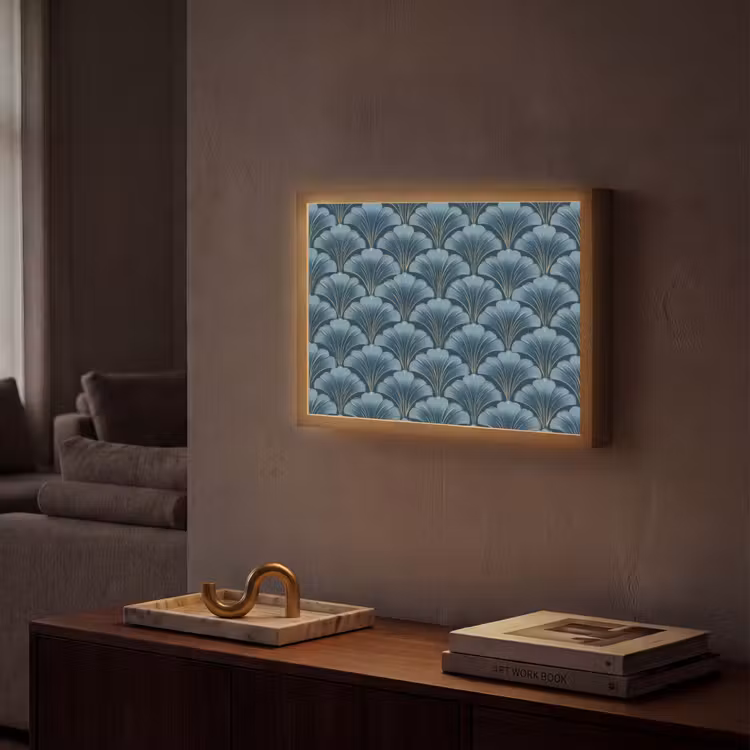 Patroon - Ginkgoblad - Blauw Light Box met batterij (Wandlamp) middel 907 -sfeer1