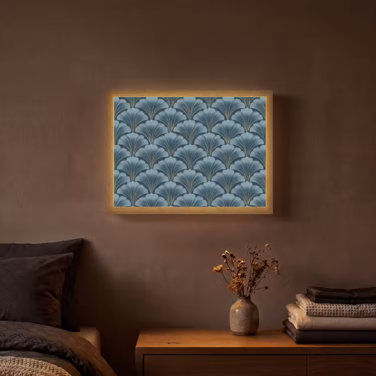 Patroon - Ginkgoblad - Blauw Light Box met batterij (Wandlamp) middel 907 -sfeer4