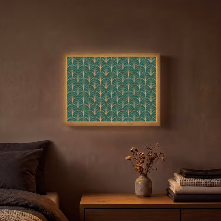 Patroon - Groen - Goud - Symmetrisch Light Box met batterij (Wandlamp) middel 907 -sfeer4