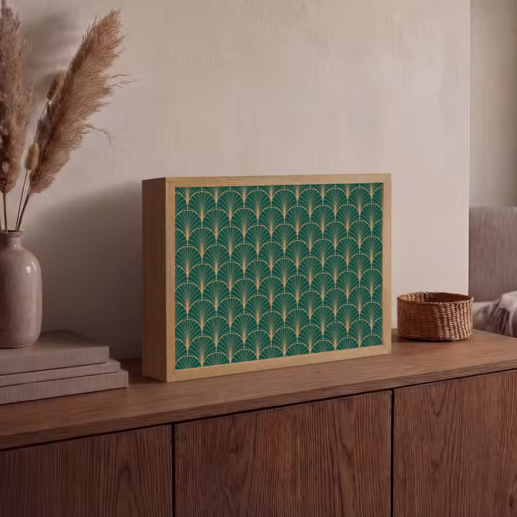 Patroon - Groen - Goud - Symmetrisch Light Box met batterij (Wandlamp) middel 907 -sfeer2