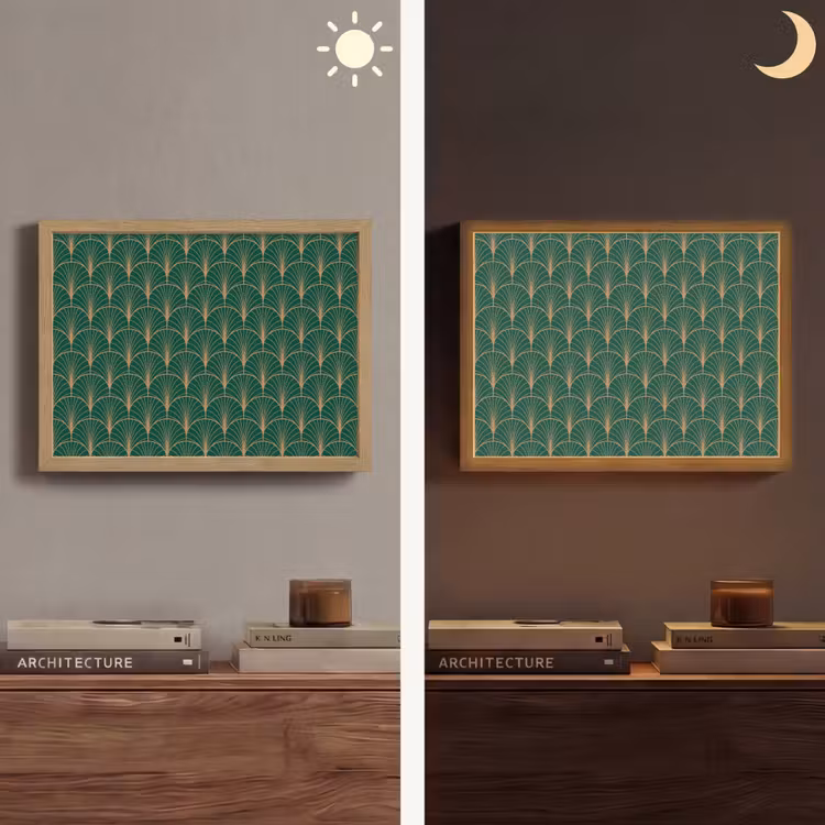Patroon - Groen - Goud - Symmetrisch Light Box met batterij (Wandlamp) middel 907 -sfeer3