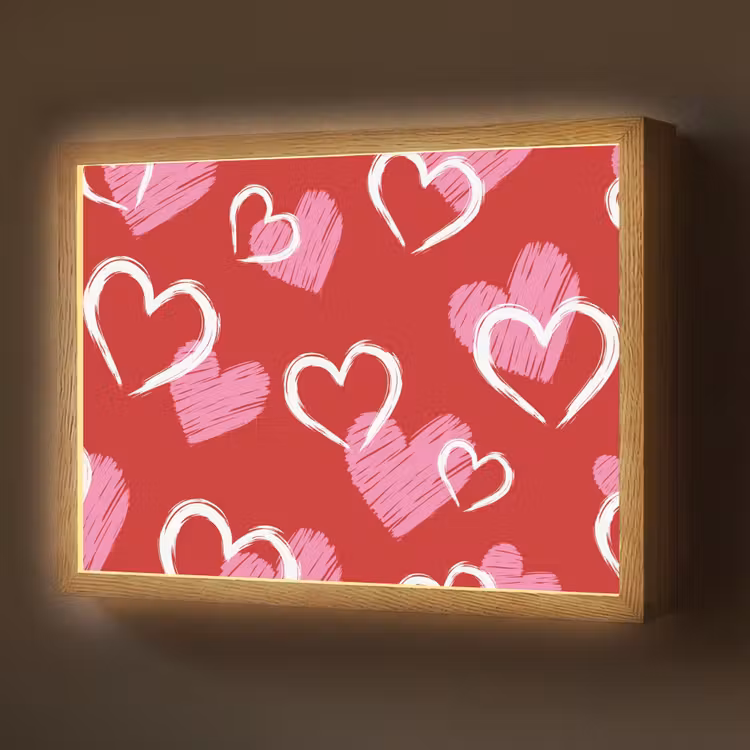 Patroon - Hartjes - Roze - Valentijn Light Box met batterij (Wandlamp) middel -z3d_website