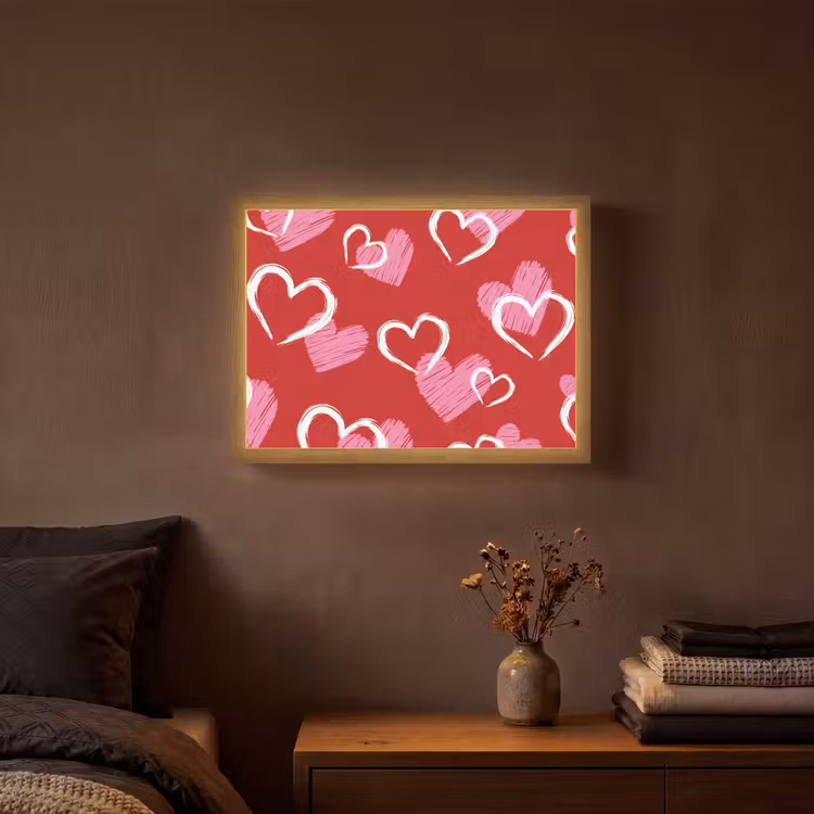 Patroon - Hartjes - Roze - Valentijn Light Box met batterij (Wandlamp) middel -sfeer4