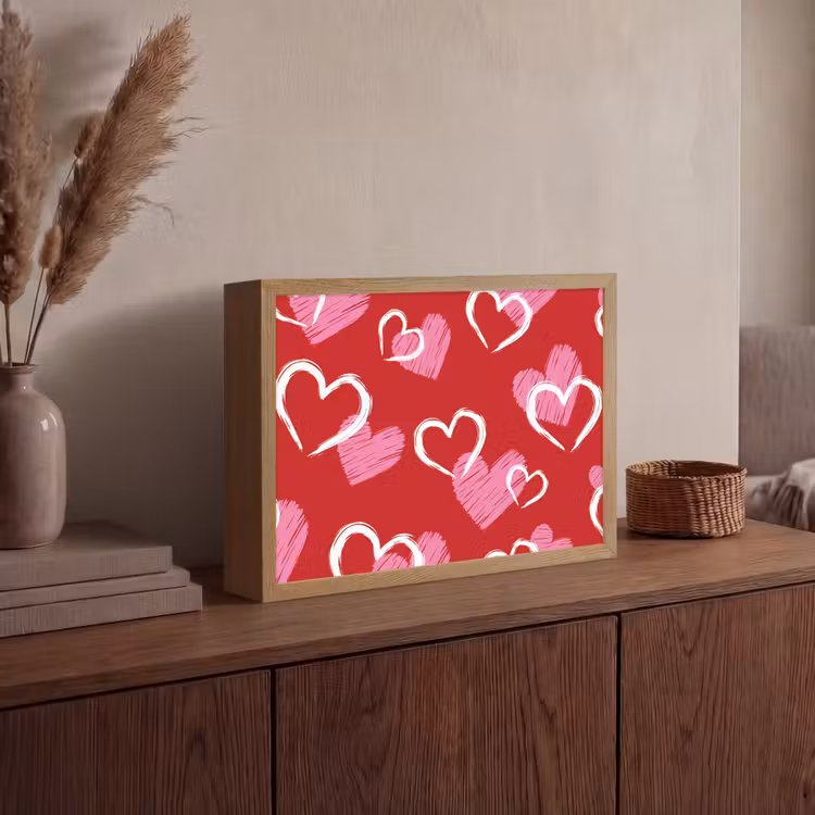 Patroon - Hartjes - Roze - Valentijn Light Box met batterij (Wandlamp) middel -sfeer2