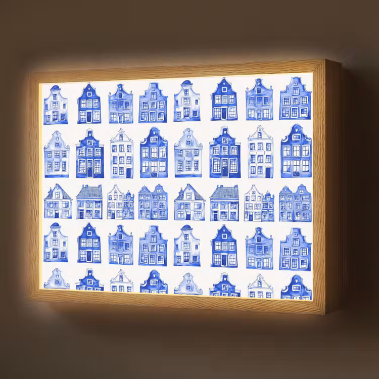 Patroon - Huizen - Blauw Light Box met batterij (Wandlamp) middel 907 -z3d_website