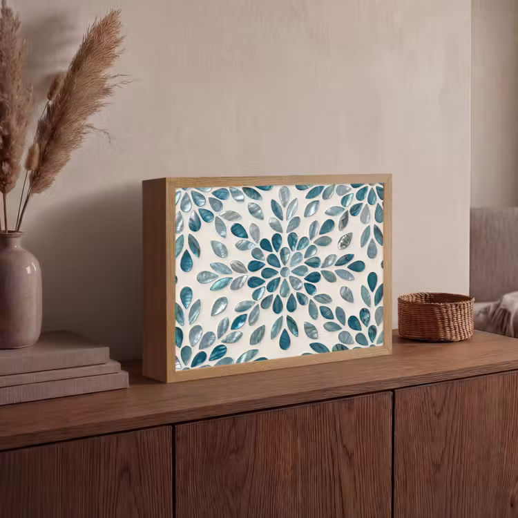 Patroon - Bladeren - Abstract - Modern - Turquoise Light Box met batterij (Wandlamp) middel -sfeer2