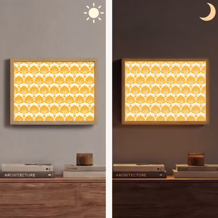 Patroon - Motief - Geel Light Box met batterij (Wandlamp) middel 907 -sfeer3