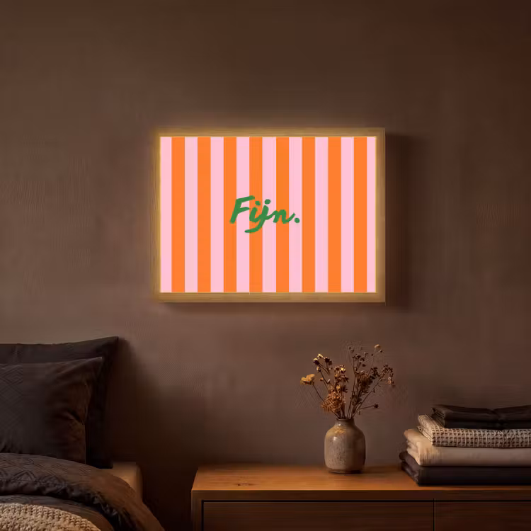 Patroon - Oranje - Fijn - Strepen Light Box met batterij (Wandlamp) middel -sfeer4