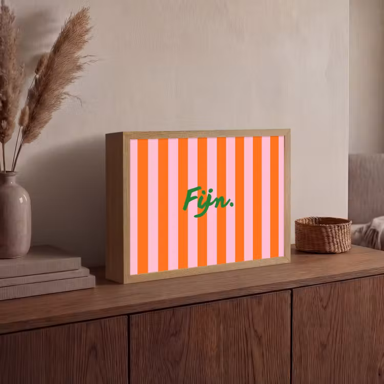 Patroon - Oranje - Fijn - Strepen Light Box met batterij (Wandlamp) middel -sfeer2