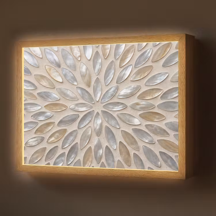Patroon - Ovaal - Glanzend - Abstract - Beige Light Box met batterij (Wandlamp) middel -z3d_website