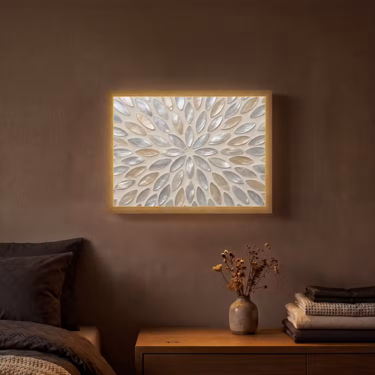 Patroon - Ovaal - Glanzend - Abstract - Beige Light Box met batterij (Wandlamp) middel -sfeer4