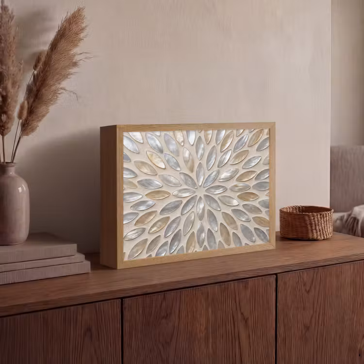 Patroon - Ovaal - Glanzend - Abstract - Beige Light Box met batterij (Wandlamp) middel -sfeer2