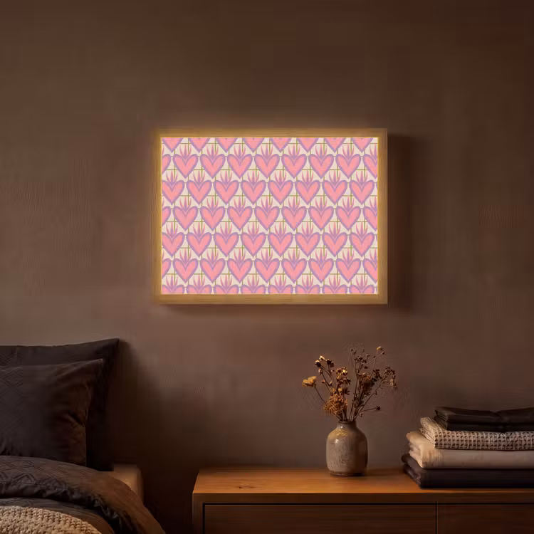 Patroon - Roze - Hartjes Light Box met batterij (Wandlamp) middel 907 -sfeer4