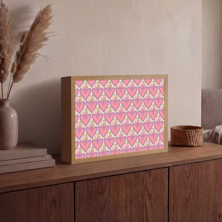 Patroon - Roze - Hartjes Light Box met batterij (Wandlamp) middel 907 -sfeer2