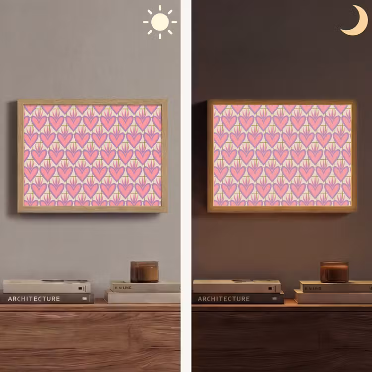 Patroon - Roze - Hartjes Light Box met batterij (Wandlamp) middel 907 -sfeer3