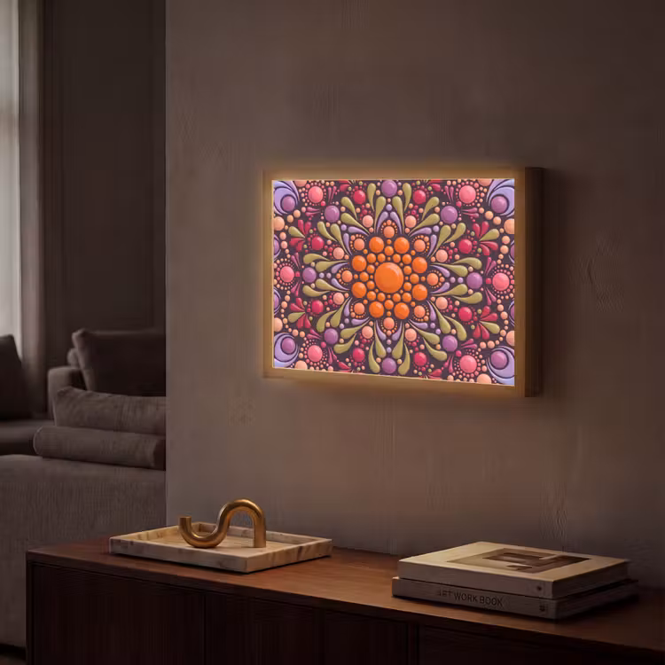Patroon - Stippen - Abstract - Modern - Kleurrijk Light Box met batterij (Wandlamp) middel -sfeer1
