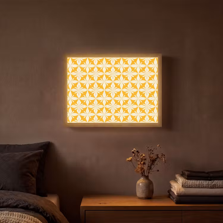 Patroon - Retro - Geel Light Box met batterij (Wandlamp) middel 907 -sfeer4