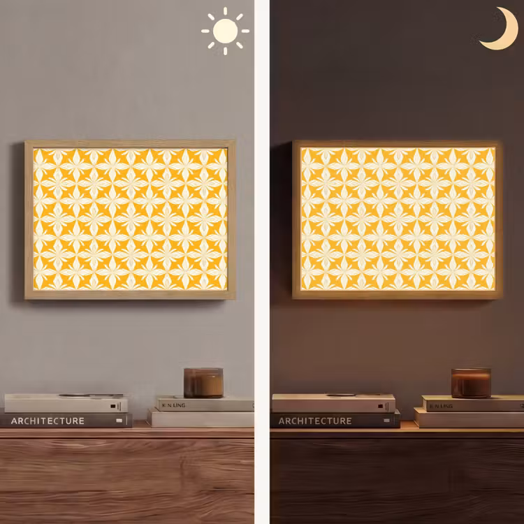 Patroon - Retro - Geel Light Box met batterij (Wandlamp) middel 907 -sfeer3